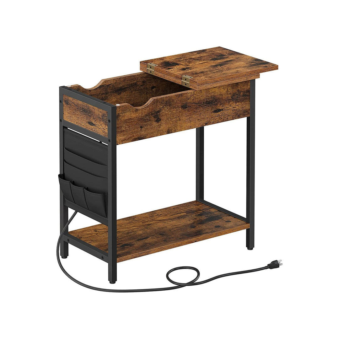 Narrow End Table With Charging Station | Flip Top And USB Ports