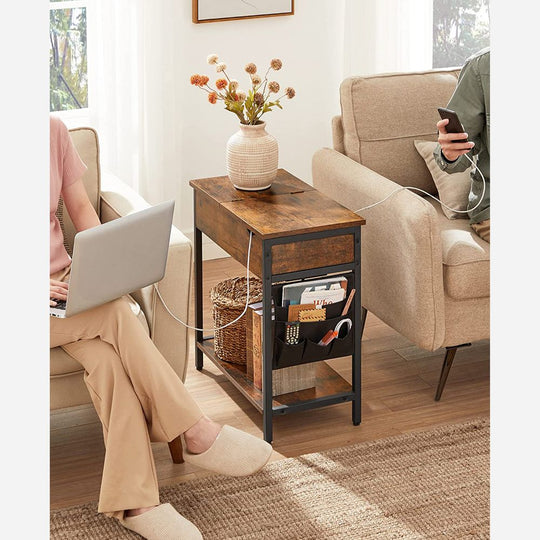 Narrow End Table With Charging Station | Flip Top And USB Ports