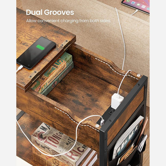 Narrow End Table With Charging Station | Flip Top And USB Ports