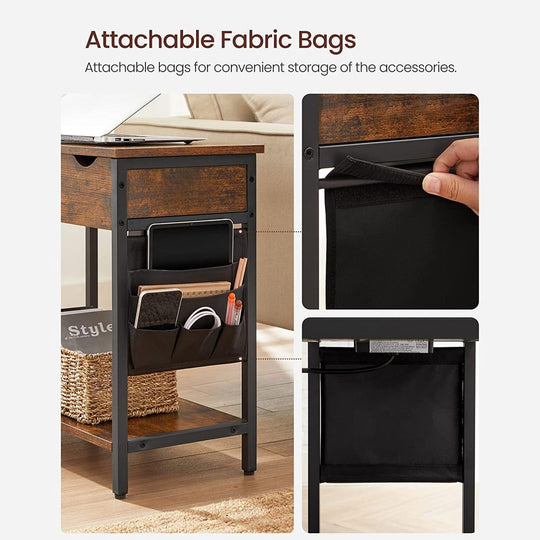 Narrow End Table With Charging Station | Flip Top And USB Ports