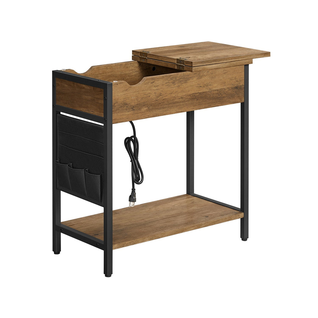 Narrow End Table With Charging Station | Flip Top And USB Ports