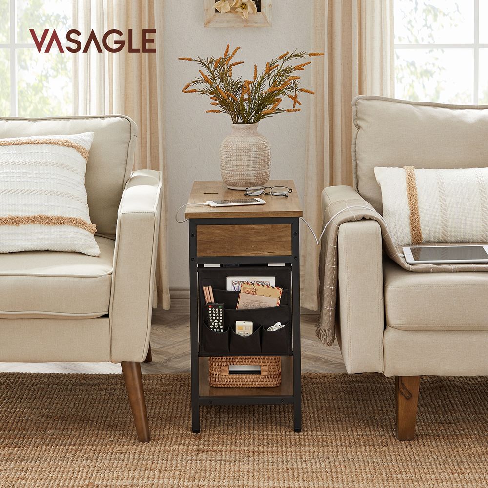 Narrow End Table With Charging Station | Flip Top And USB Ports