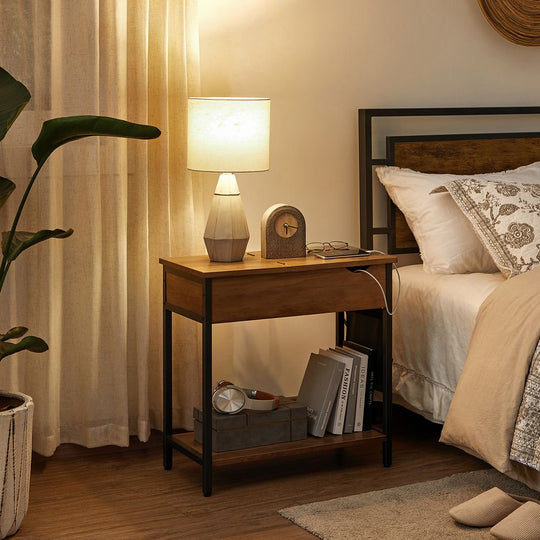 Narrow End Table With Charging Station | Flip Top And USB Ports