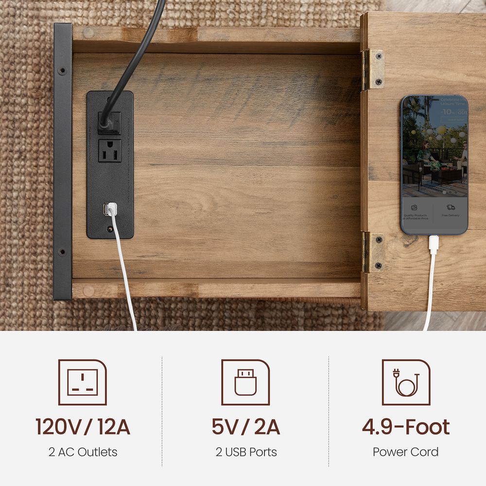 Narrow End Table With Charging Station | Flip Top And USB Ports