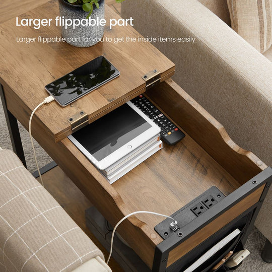 Narrow End Table With Charging Station | Flip Top And USB Ports