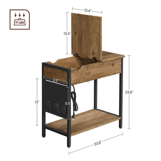 Narrow End Table With Charging Station | Flip Top And USB Ports