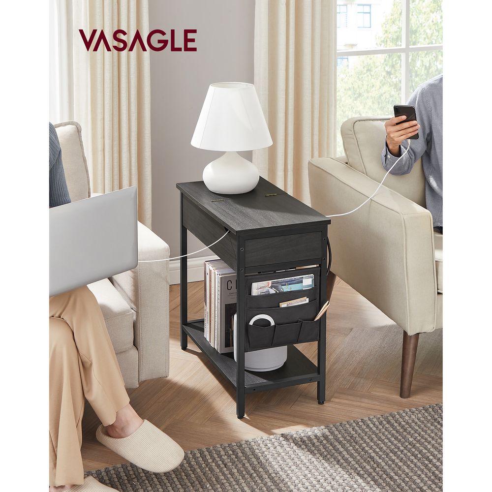 Narrow End Table With Charging Station | Flip Top And USB Ports