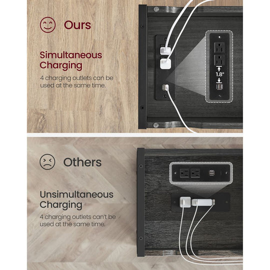 Narrow End Table With Charging Station | Flip Top And USB Ports