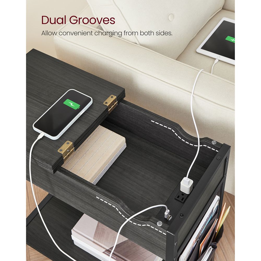 Narrow End Table With Charging Station | Flip Top And USB Ports