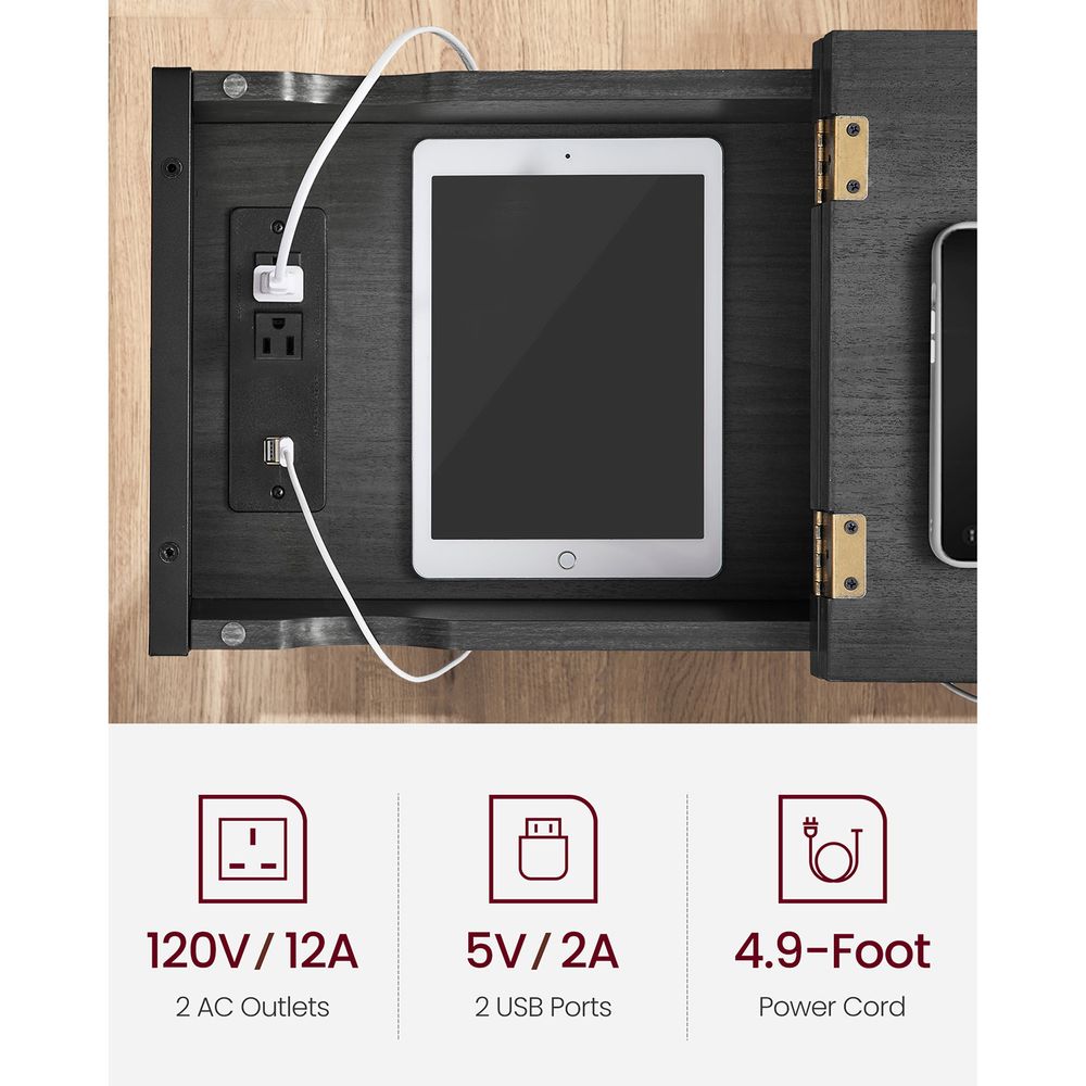 Narrow End Table With Charging Station | Flip Top And USB Ports