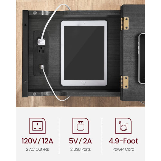 Narrow End Table With Charging Station | Flip Top And USB Ports