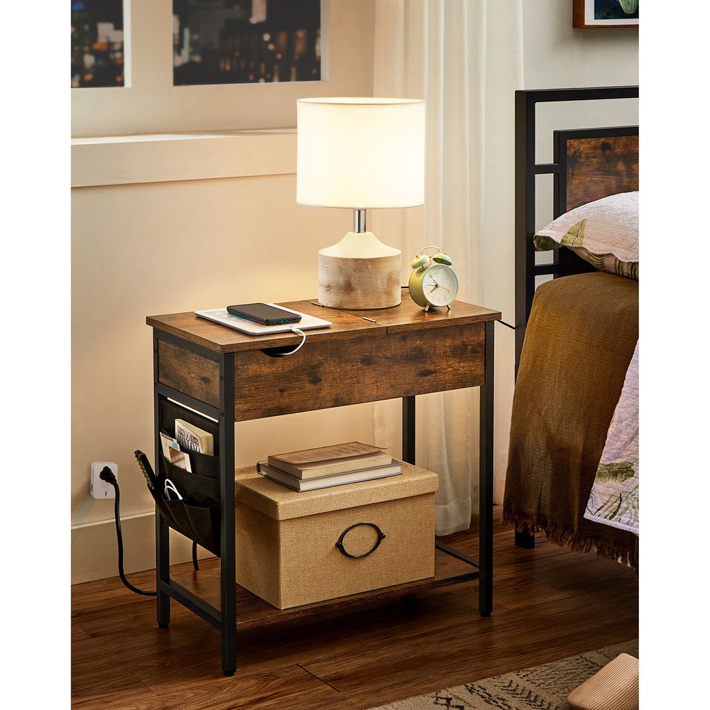 Narrow End Table With Charging Station | Flip Top And USB Ports
