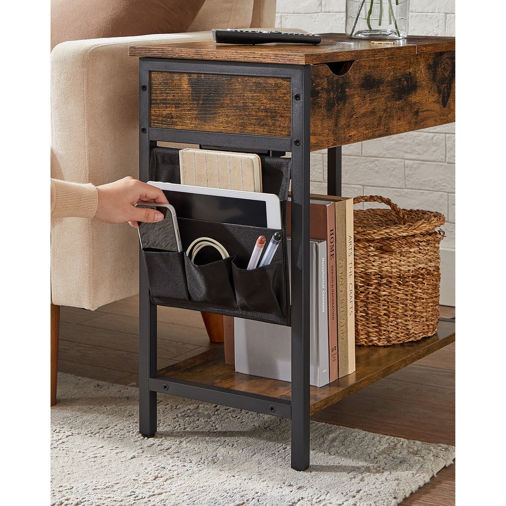 Narrow End Table With Charging Station | Flip Top And USB Ports