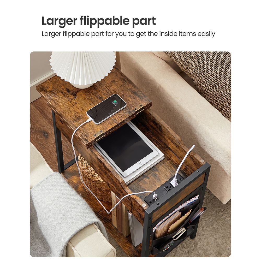 Narrow End Table With Charging Station | Flip Top And USB Ports