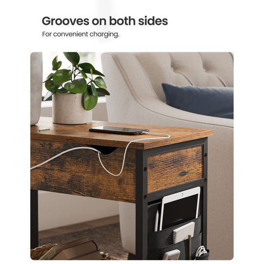 Narrow End Table With Charging Station | Flip Top And USB Ports