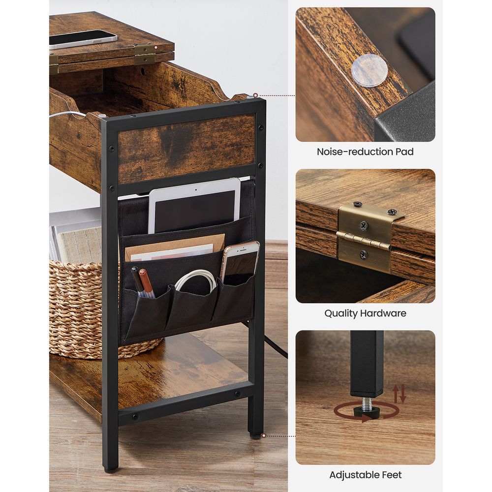 Narrow End Table With Charging Station | Flip Top And USB Ports