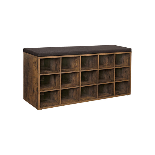 Cushioned Shoe Storage Bench | Fifteen Cubby Entryway Organizer