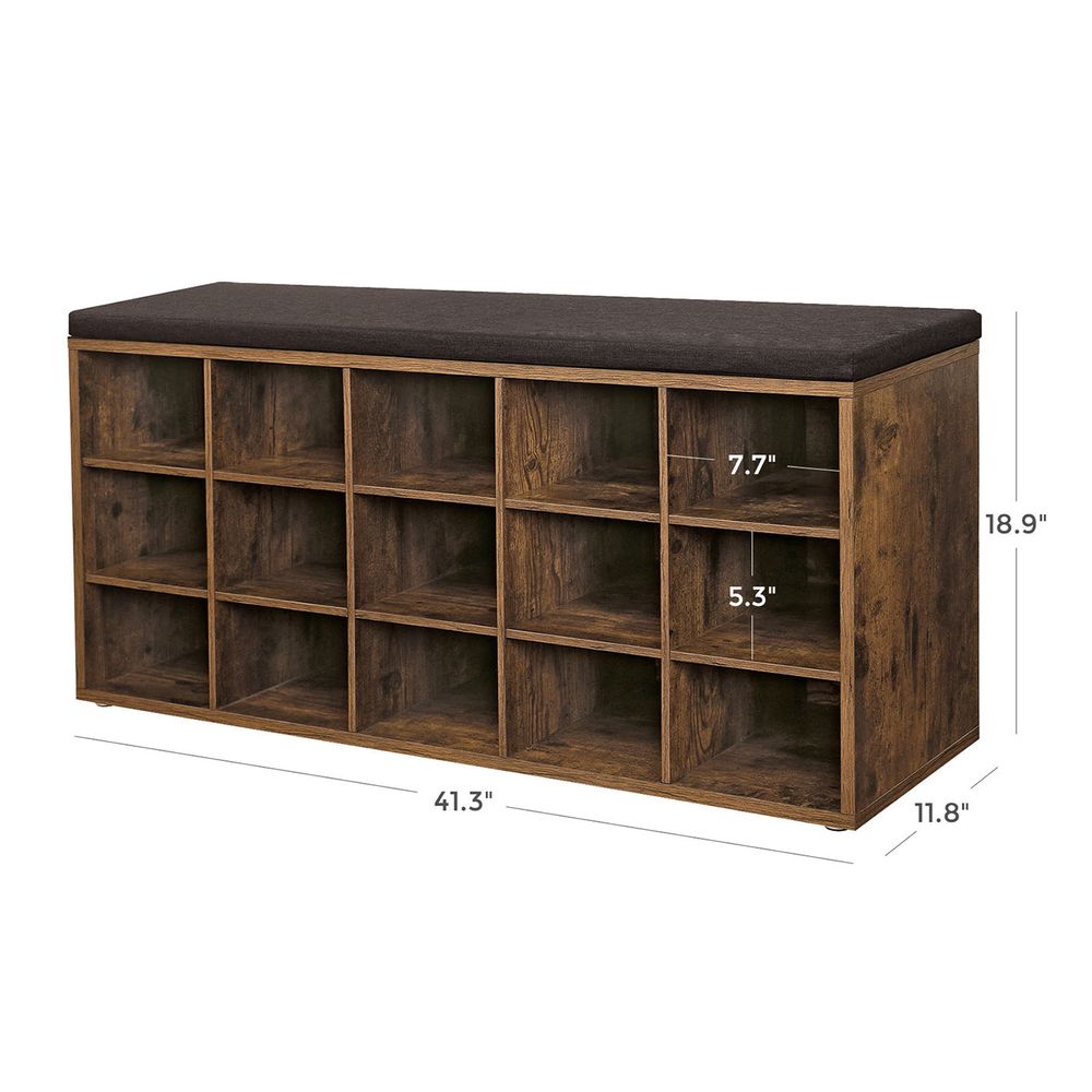 Cushioned Shoe Storage Bench | Fifteen Cubby Entryway Organizer