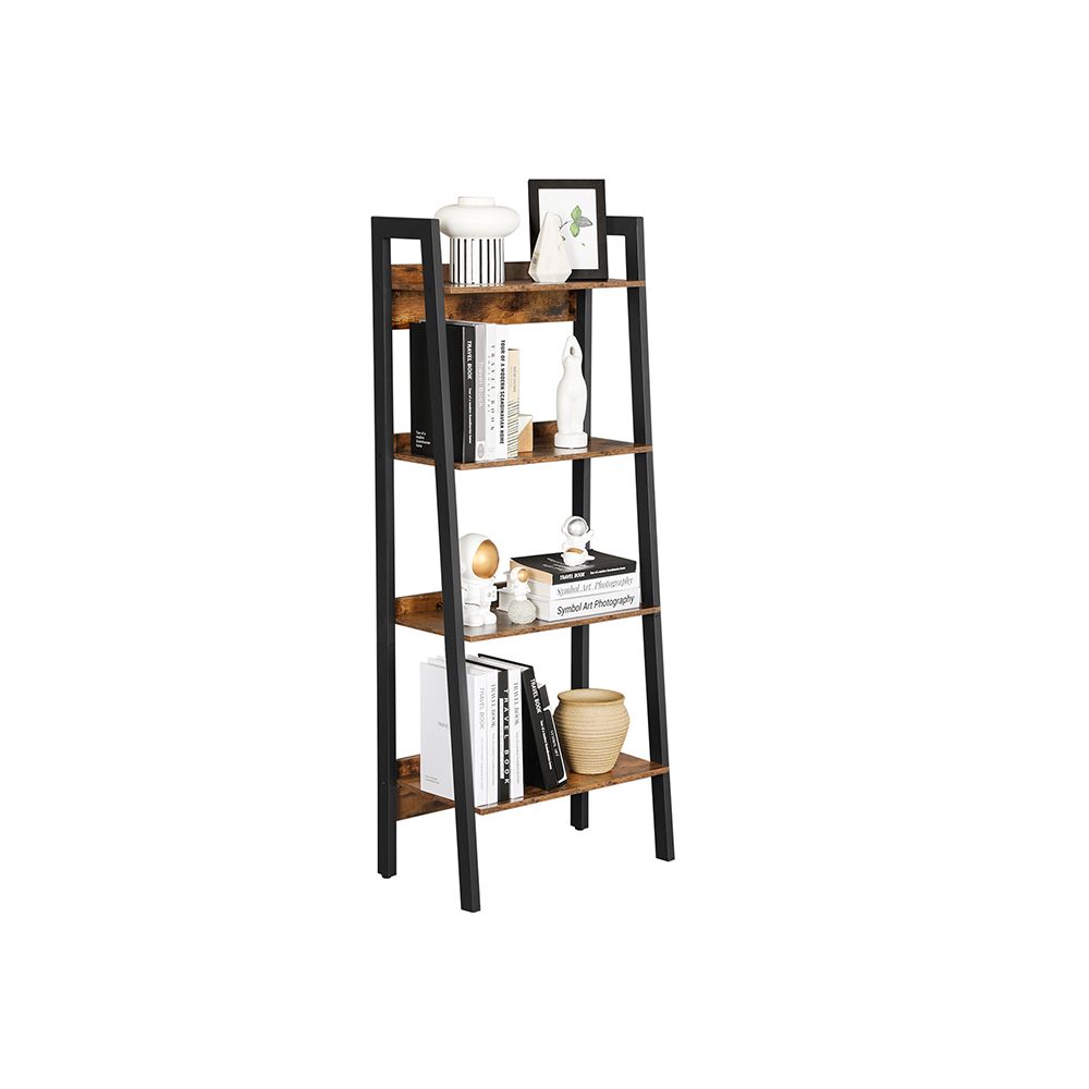 Slim Four Tier Ladder Shelf | Narrow Metal Frame Bookshelf