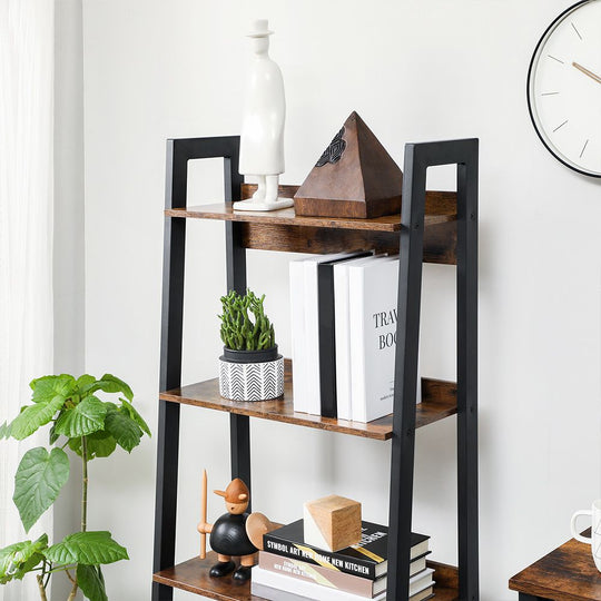 Slim Four Tier Ladder Shelf | Narrow Metal Frame Bookshelf