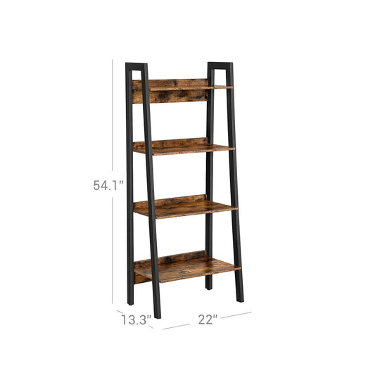 Slim Four Tier Ladder Shelf | Narrow Metal Frame Bookshelf