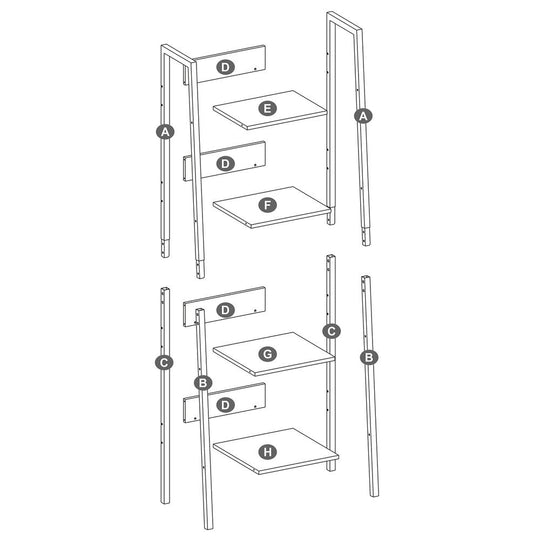 Slim Four Tier Ladder Shelf | Narrow Metal Frame Bookshelf