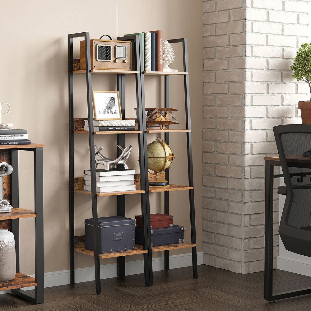 Slim Four Tier Ladder Shelf | Narrow Metal Frame Bookshelf