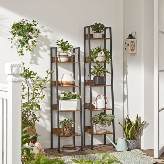 Slim Four Tier Ladder Shelf | Narrow Metal Frame Bookshelf