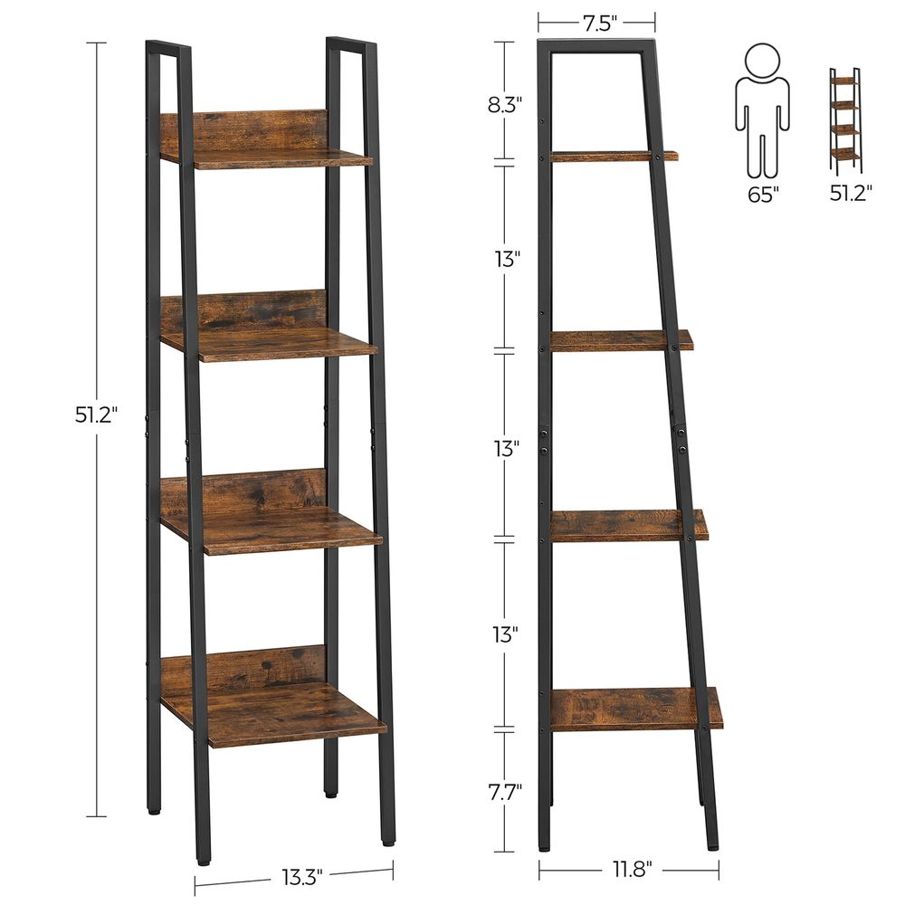 Slim Four Tier Ladder Shelf | Narrow Metal Frame Bookshelf