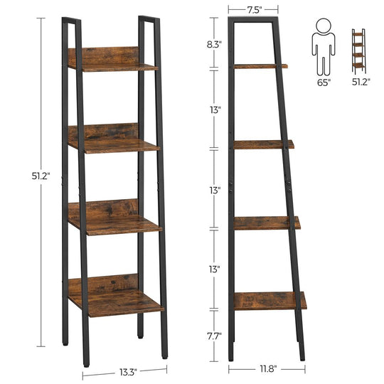 Slim Four Tier Ladder Shelf | Narrow Metal Frame Bookshelf