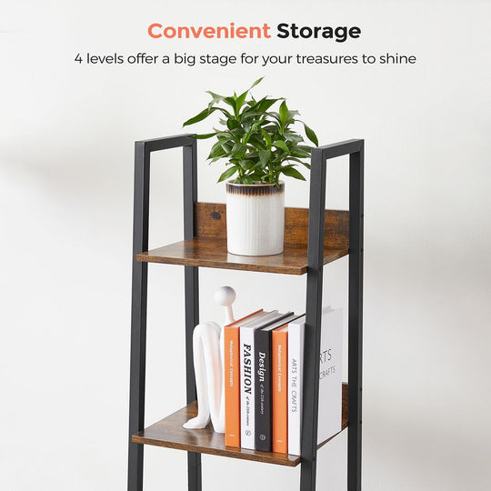 Slim Four Tier Ladder Shelf | Narrow Metal Frame Bookshelf