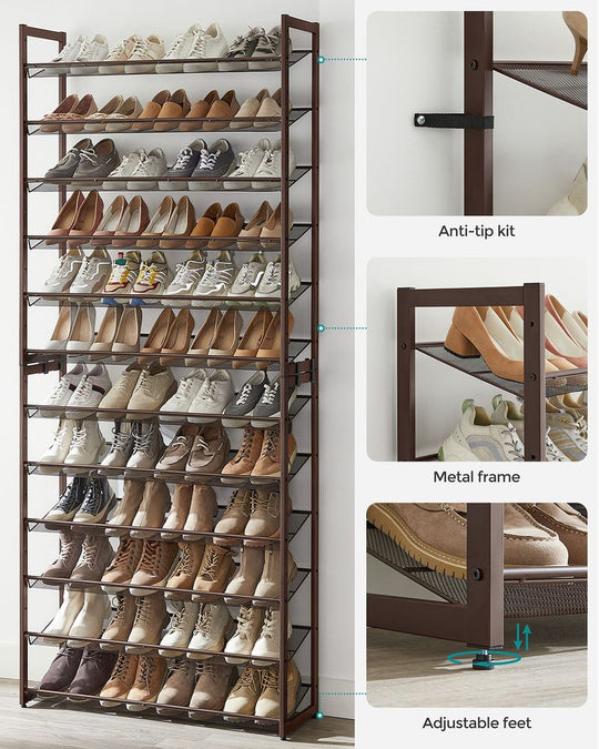 Tall Metal Shoe Rack | 12-Tier Shoe Storage