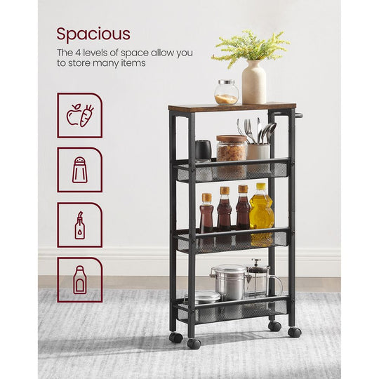 Slim Rolling Storage Cart | Multi-Tier Wheeled Shelving