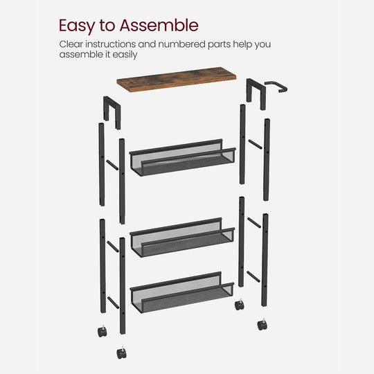 Slim Rolling Storage Cart | Multi-Tier Wheeled Shelving