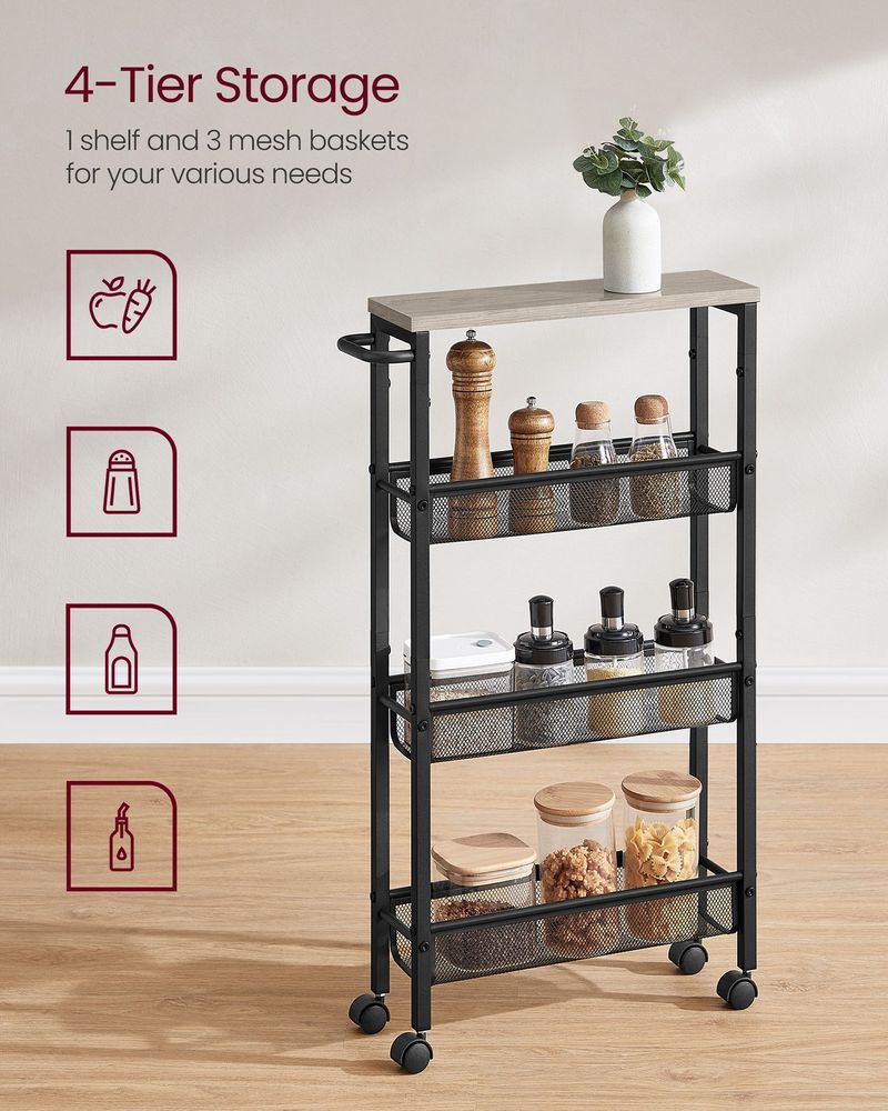 Slim Rolling Storage Cart | Multi-Tier Wheeled Shelving