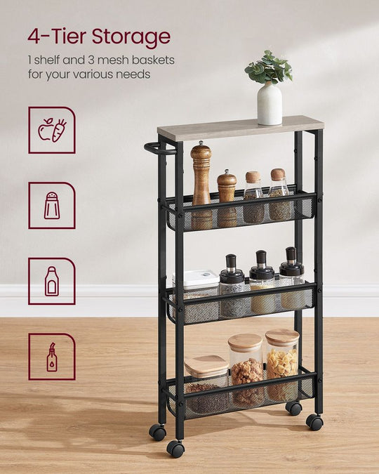 Slim Rolling Storage Cart | Multi-Tier Wheeled Shelving