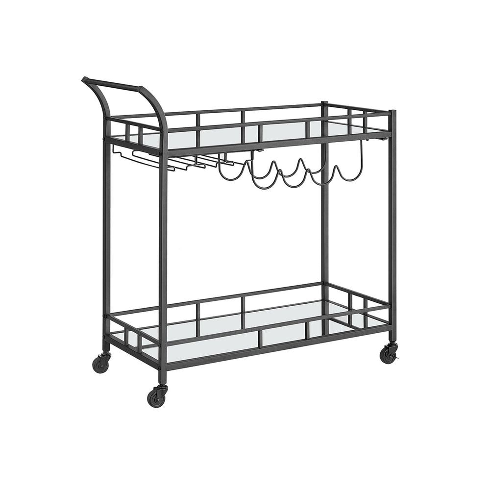 Rolling Bar Serving Cart | Mirrored Shelves With Wine Storage