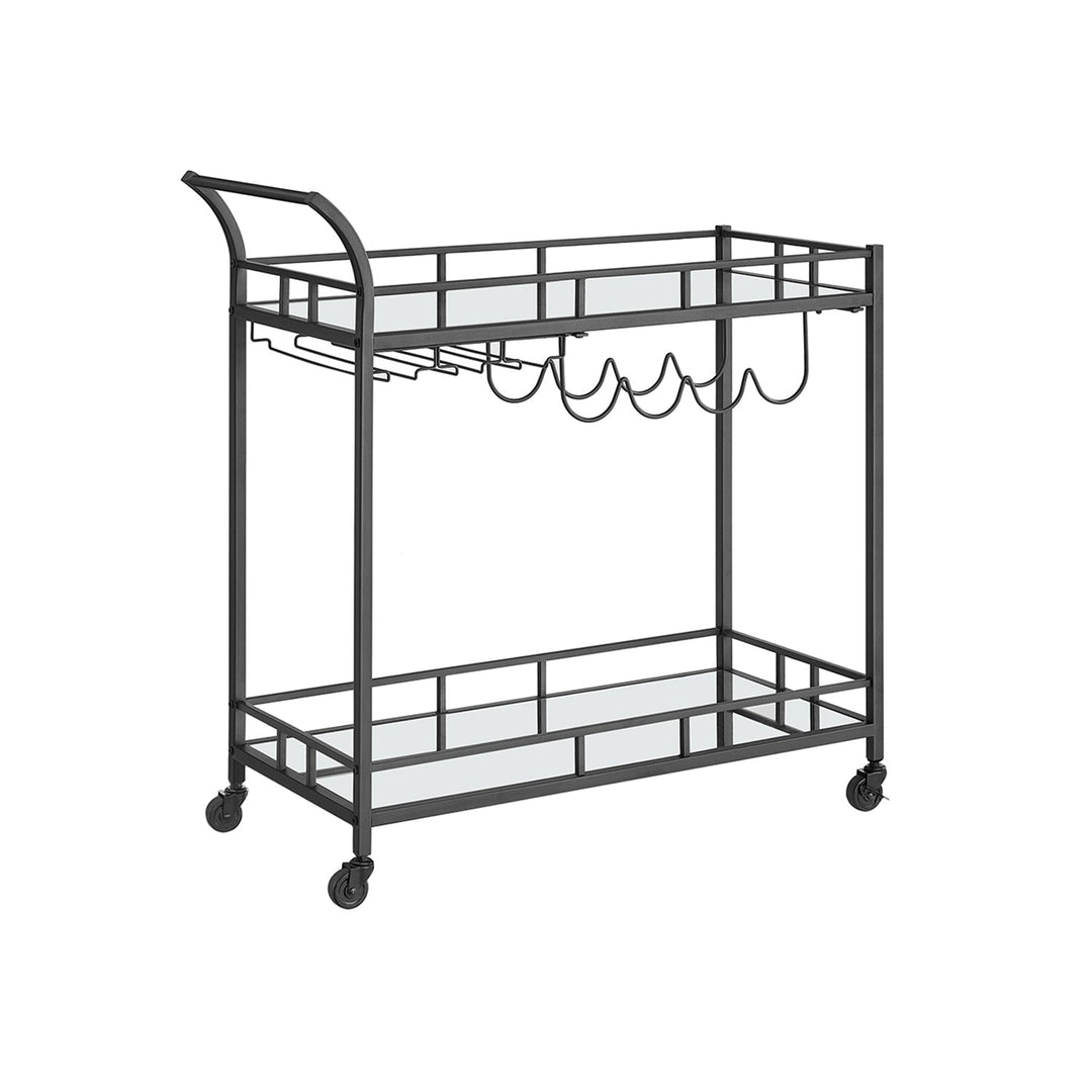 Rolling Bar Serving Cart | Mirrored Shelves With Wine Storage