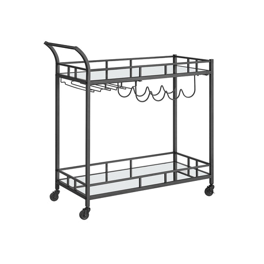 Rolling Bar Serving Cart | Mirrored Shelves With Wine Storage
