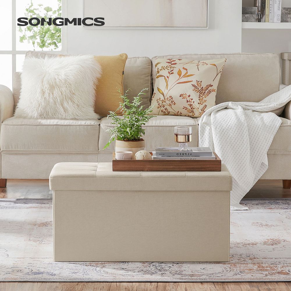 Storage Ottoman Bench | Folding Upholstered Seating With Storage