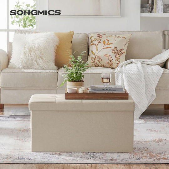 Storage Ottoman Bench | Folding Upholstered Seating With Storage