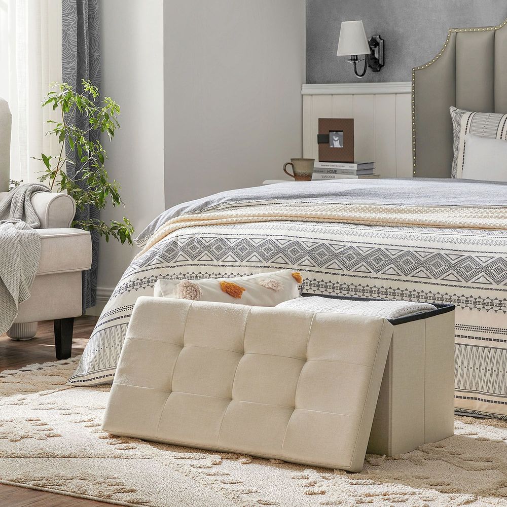 Storage Ottoman Bench | Folding Upholstered Seating With Storage