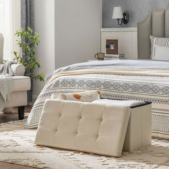 Storage Ottoman Bench | Folding Upholstered Seating With Storage