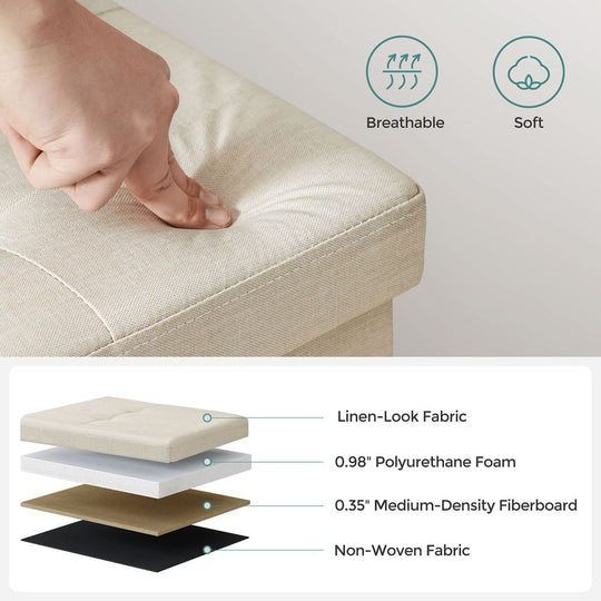 Storage Ottoman Bench | Folding Upholstered Seating With Storage