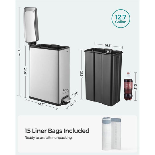 Slim Step Trash Can | Quiet Close Lid For Narrow Spaces