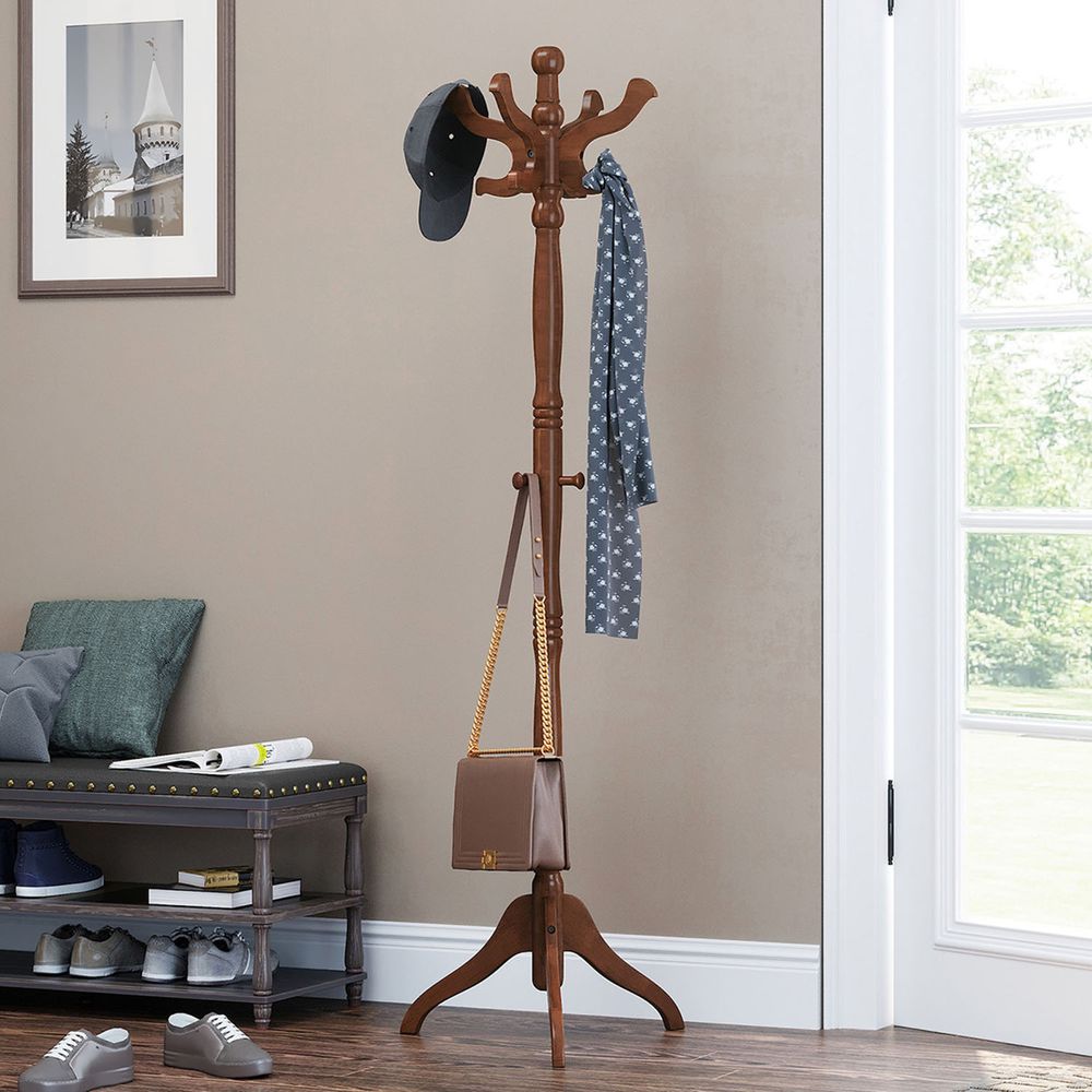 Wood Coat Rack | Freestanding 11-Hook Entryway Stand