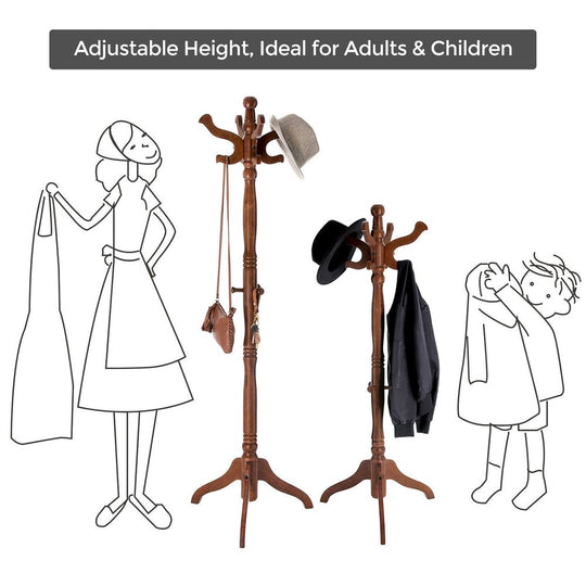 Wood Coat Rack | Freestanding 11-Hook Entryway Stand