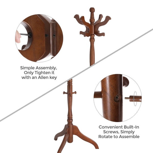 Wood Coat Rack | Freestanding 11-Hook Entryway Stand