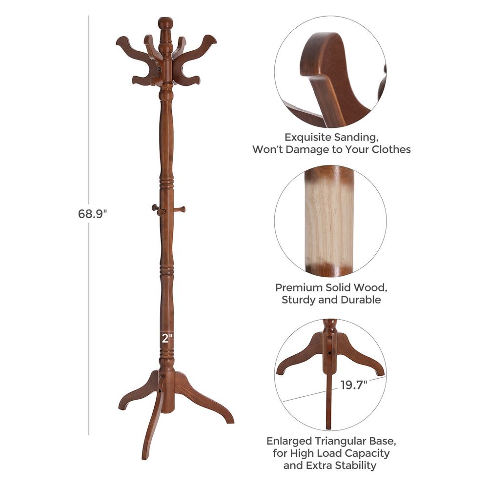 Wood Coat Rack | Freestanding 11-Hook Entryway Stand