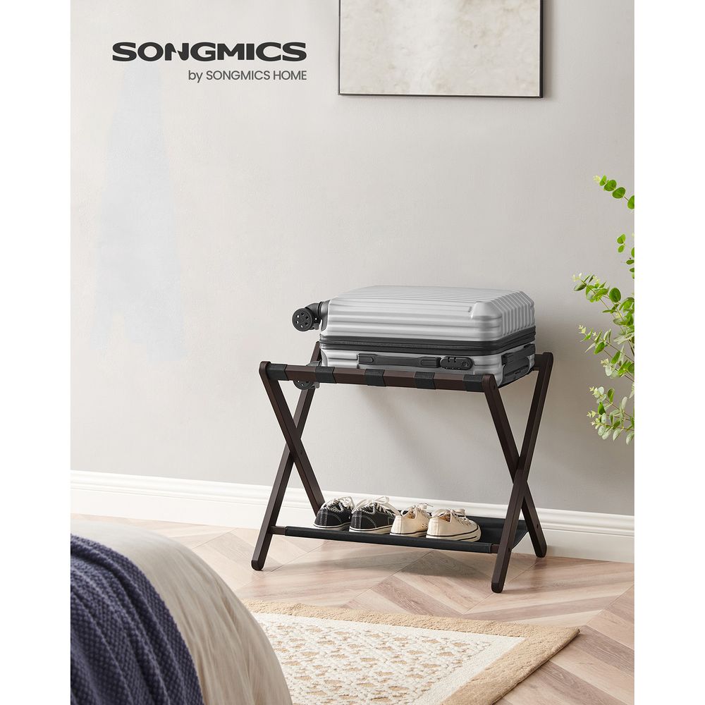 Folding Luggage Rack | Suitcase Stand With Lower Shelf